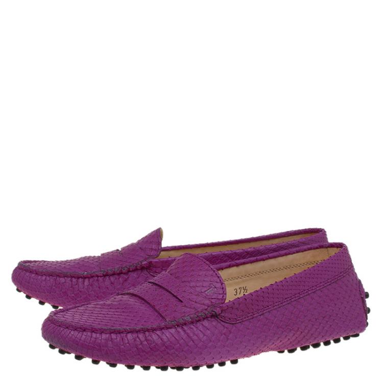 Pre Owned Tod's Fuschia Python Penny Loafers Size 37.5