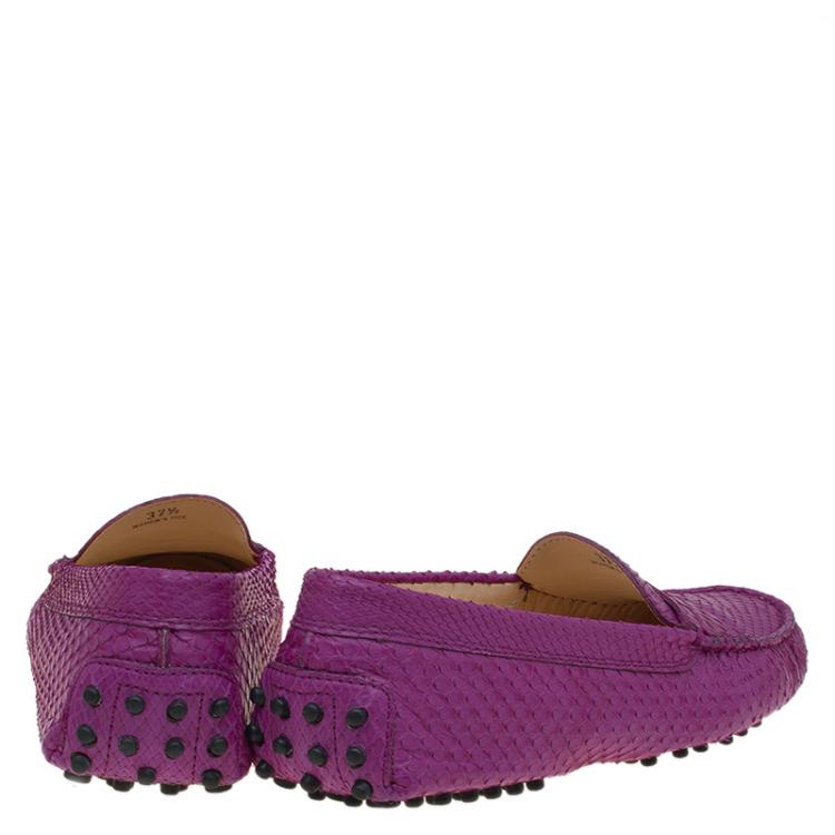 Pre Owned Tod's Fuschia Python Penny Loafers Size 37.5