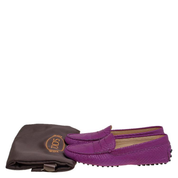 Pre Owned Tod's Fuschia Python Penny Loafers Size 37.5