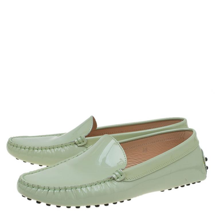 Pre Owned Tod's Mint Green Patent Loafers Size 38