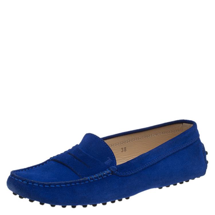 Pre Owned Tod's Cobalt Blue Suede Penny Loafers Size 38