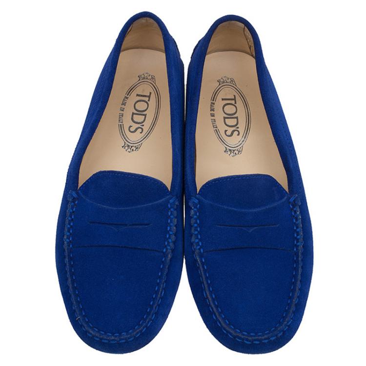 Pre Owned Tod's Cobalt Blue Suede Penny Loafers Size 38