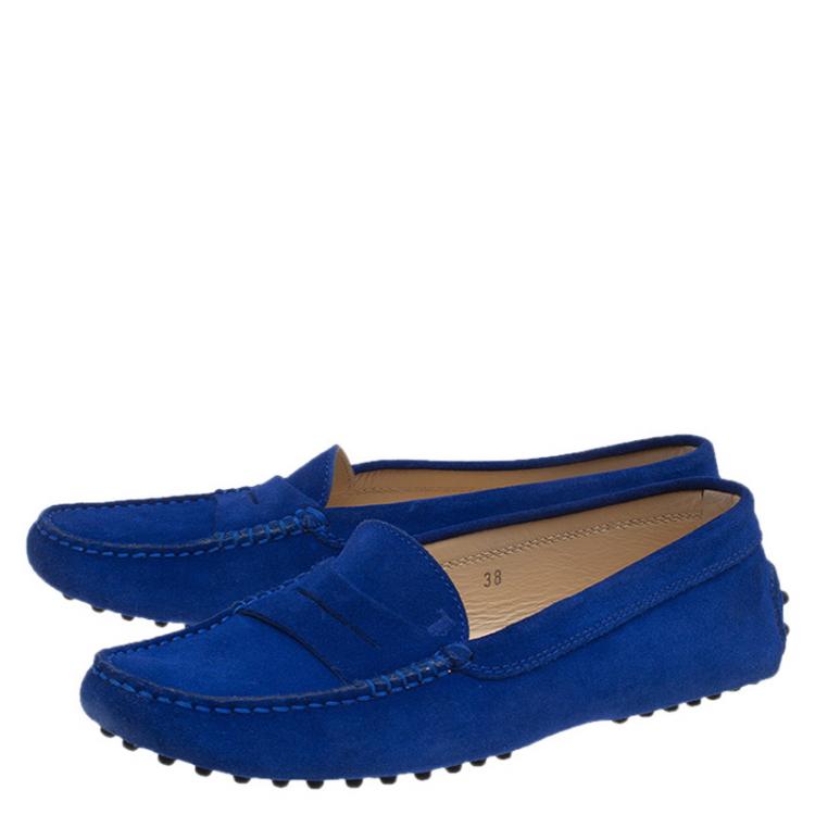 Pre Owned Tod's Cobalt Blue Suede Penny Loafers Size 38