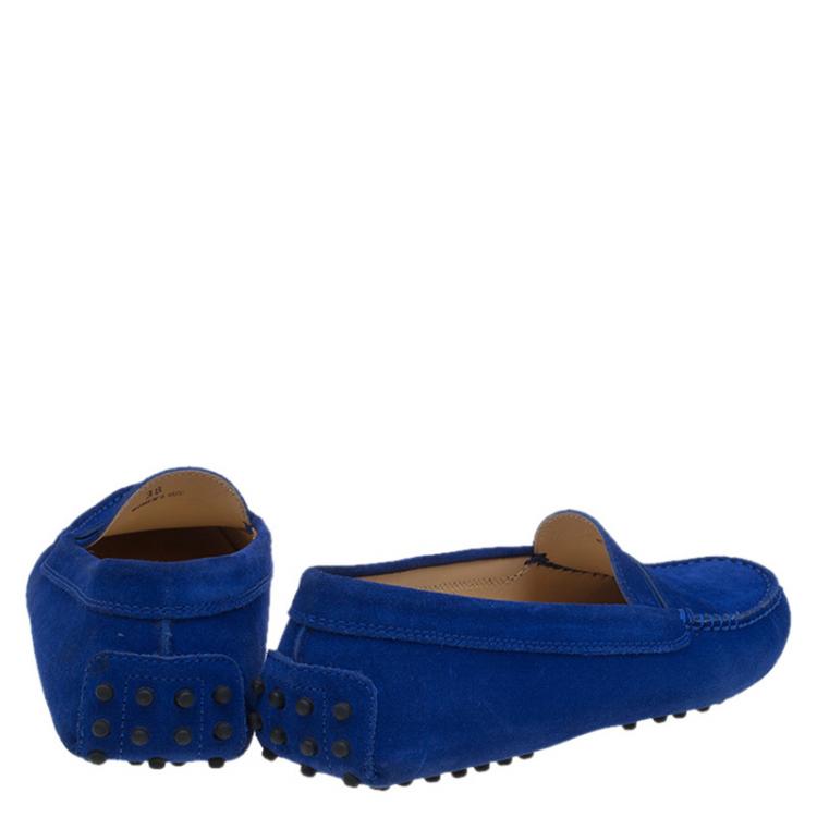 Pre Owned Tod's Cobalt Blue Suede Penny Loafers Size 38