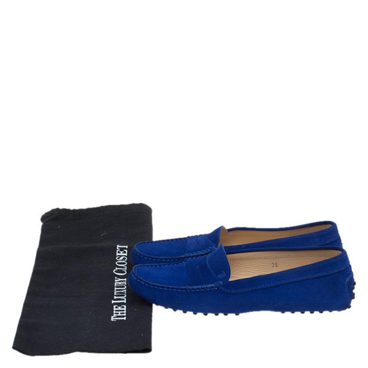 Pre Owned Tod's Cobalt Blue Suede Penny Loafers Size 38