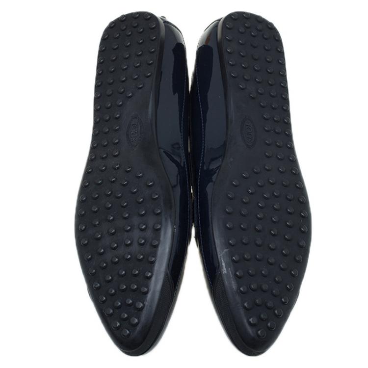 Pre Owned Tod's Navy Blue Patent Penny Pointed Toe Loafers Size 40.5