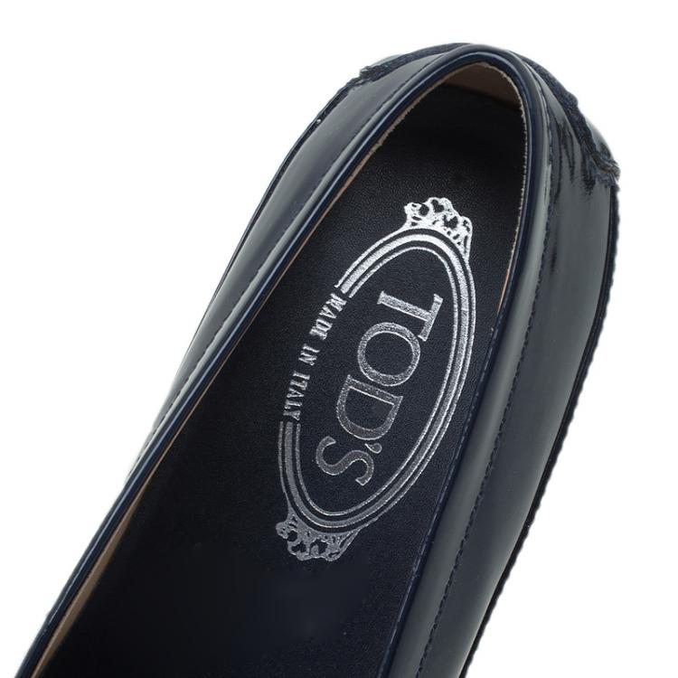 Pre Owned Tod's Navy Blue Patent Penny Pointed Toe Loafers Size 40.5