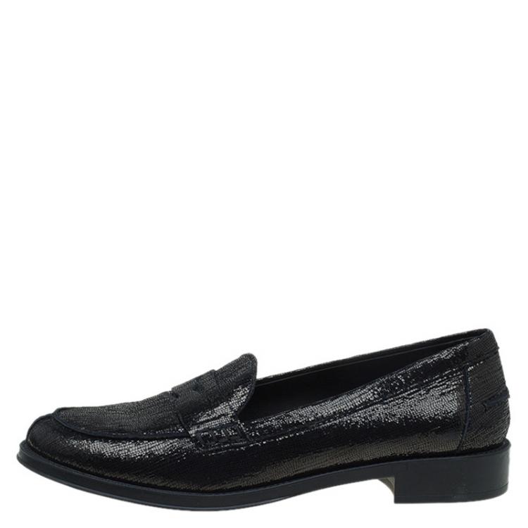 Pre Owned Tod's Metallic Blue Iridescent Leather Penny Loafers Size 37.5
