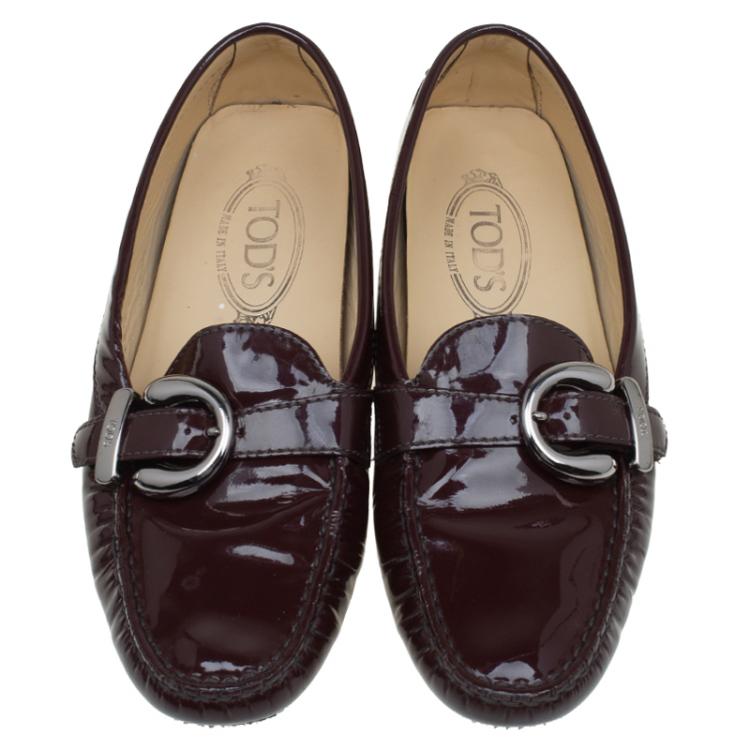 Pre Owned Tod's Burgundy Patent Loafers Size 38