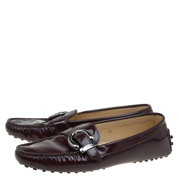Pre Owned Tod's Burgundy Patent Loafers Size 38