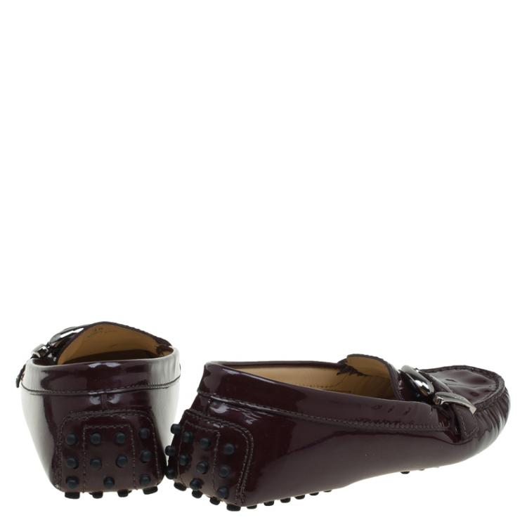 Pre Owned Tod's Burgundy Patent Loafers Size 38