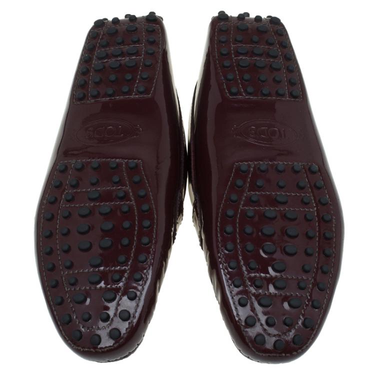 Pre Owned Tod's Burgundy Patent Loafers Size 38