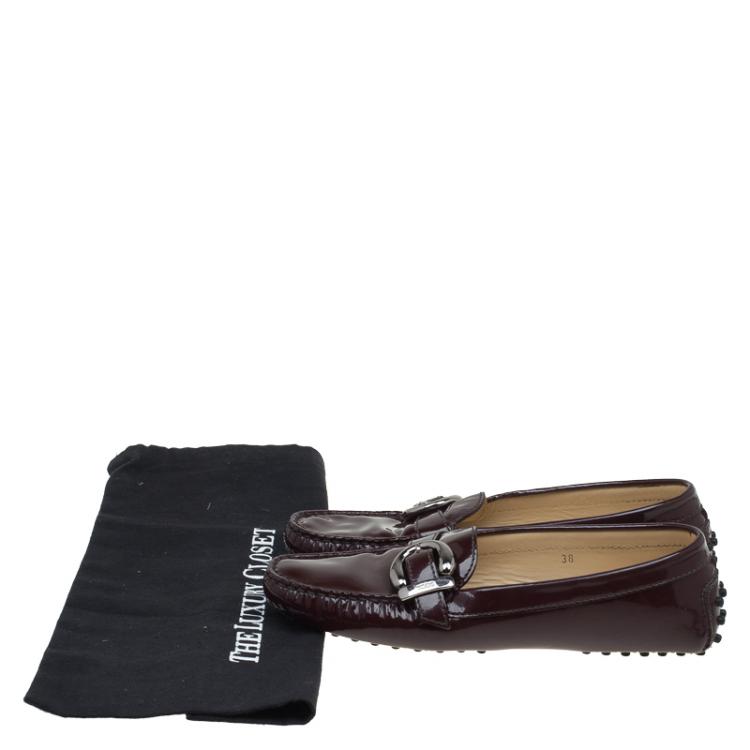 Pre Owned Tod's Burgundy Patent Loafers Size 38