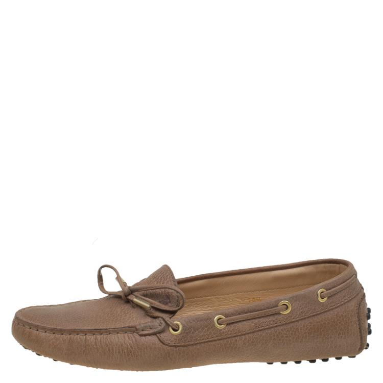 Pre Owned Tod's Brown Leather Bow Loafers Size 39.5