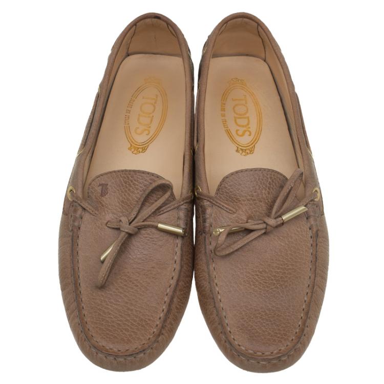Pre Owned Tod's Brown Leather Bow Loafers Size 39.5