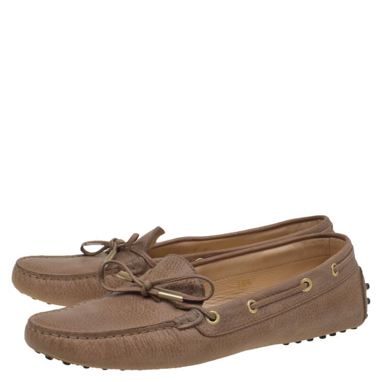 Pre Owned Tod's Brown Leather Bow Loafers Size 39.5