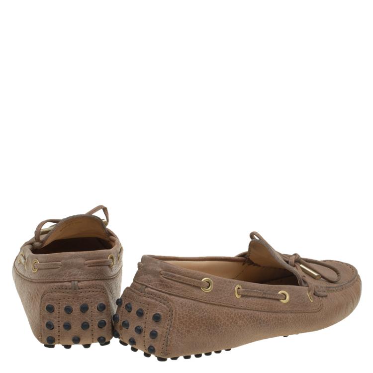 Pre Owned Tod's Brown Leather Bow Loafers Size 39.5