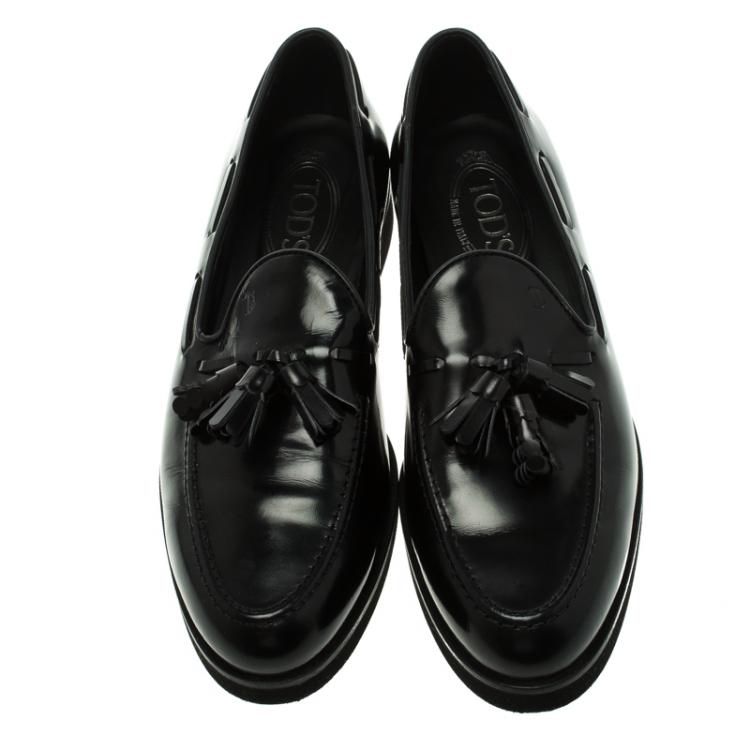 Pre Owned Tod's Black Patent Leather Tassel Loafers Size 39.5
