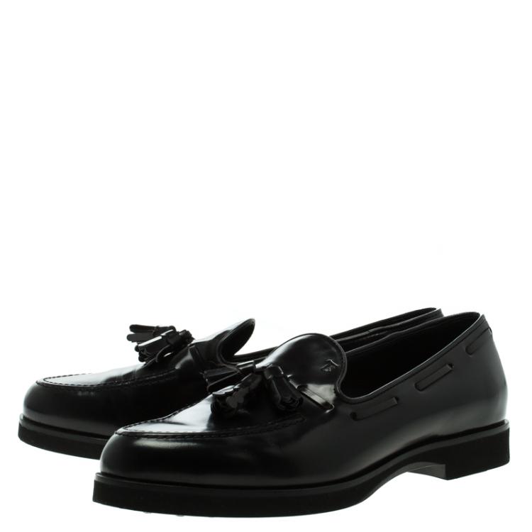 Pre Owned Tod's Black Patent Leather Tassel Loafers Size 39.5