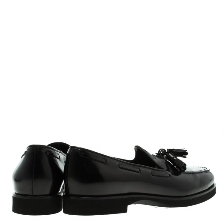 Pre Owned Tod's Black Patent Leather Tassel Loafers Size 39.5