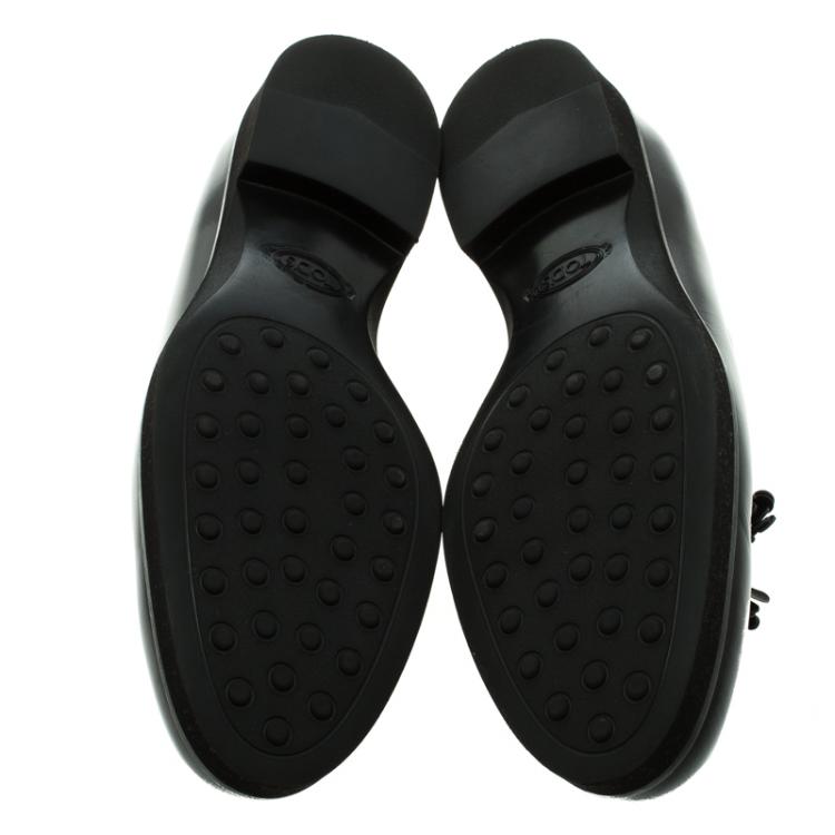 Pre Owned Tod's Black Patent Leather Tassel Loafers Size 39.5