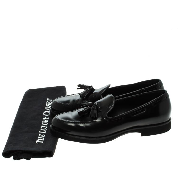 Pre Owned Tod's Black Patent Leather Tassel Loafers Size 39.5