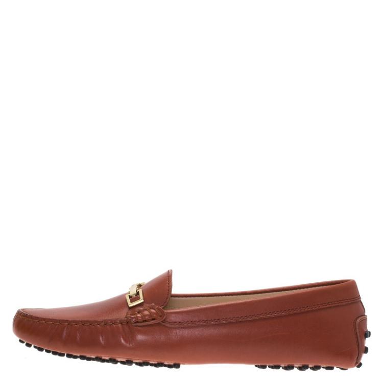 Pre Owned Tod's Brown Leather Horsebit Loafers Size 40.5  