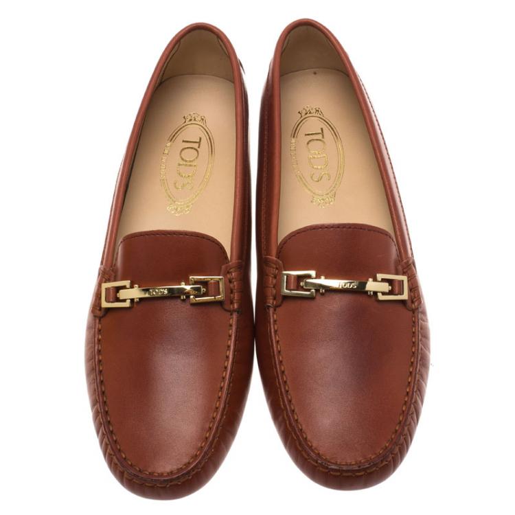 Pre Owned Tod's Brown Leather Horsebit Loafers Size 40.5  
