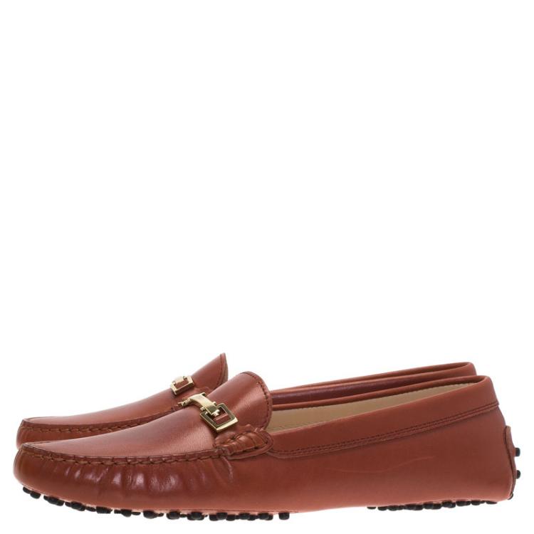 Pre Owned Tod's Brown Leather Horsebit Loafers Size 40.5  