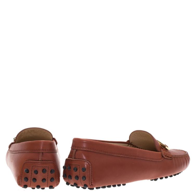 Pre Owned Tod's Brown Leather Horsebit Loafers Size 40.5  