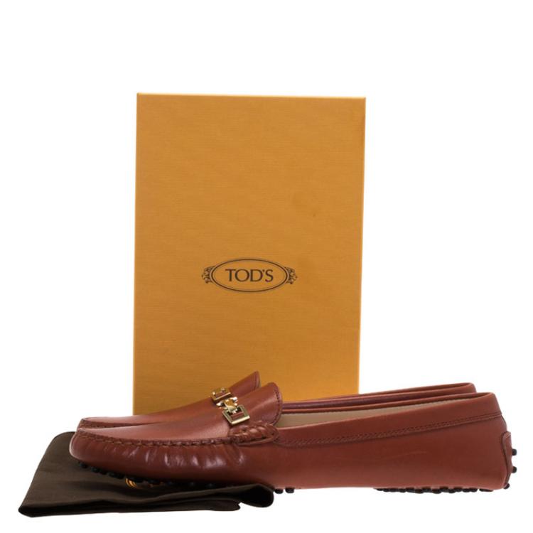 Pre Owned Tod's Brown Leather Horsebit Loafers Size 40.5  