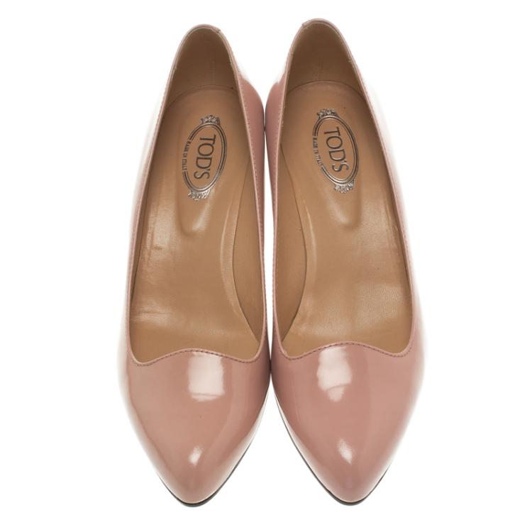 مملوكة مسبقًا Tod's Blush Pink Leather Almond Toe Wedge Pumps Size 37