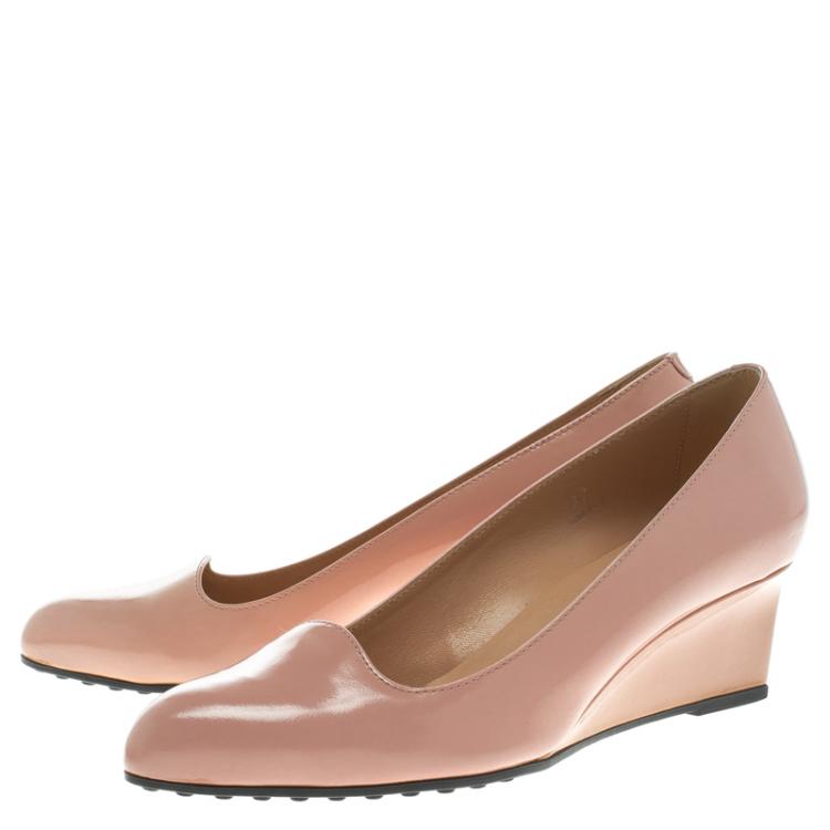 مملوكة مسبقًا Tod's Blush Pink Leather Almond Toe Wedge Pumps Size 37