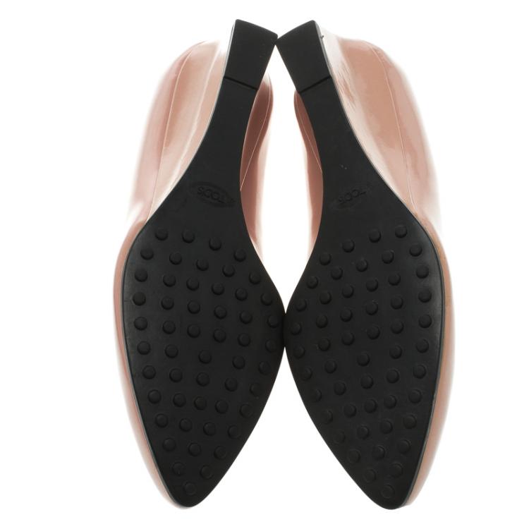 مملوكة مسبقًا Tod's Blush Pink Leather Almond Toe Wedge Pumps Size 37