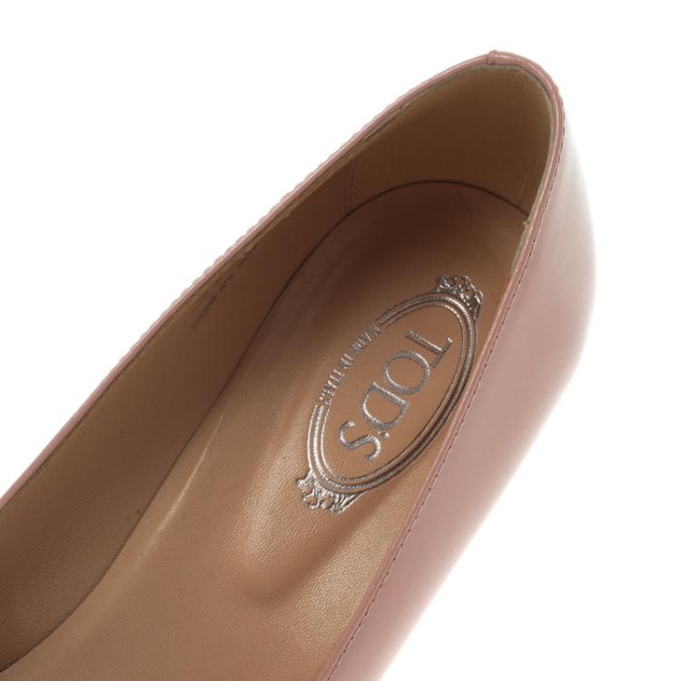 مملوكة مسبقًا Tod's Blush Pink Leather Almond Toe Wedge Pumps Size 37