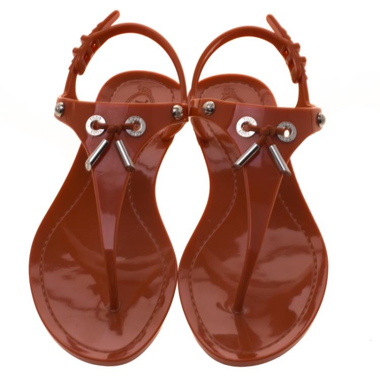 Pre Owned Tod's Orange Jelly Flat Thong Sandals Size 36