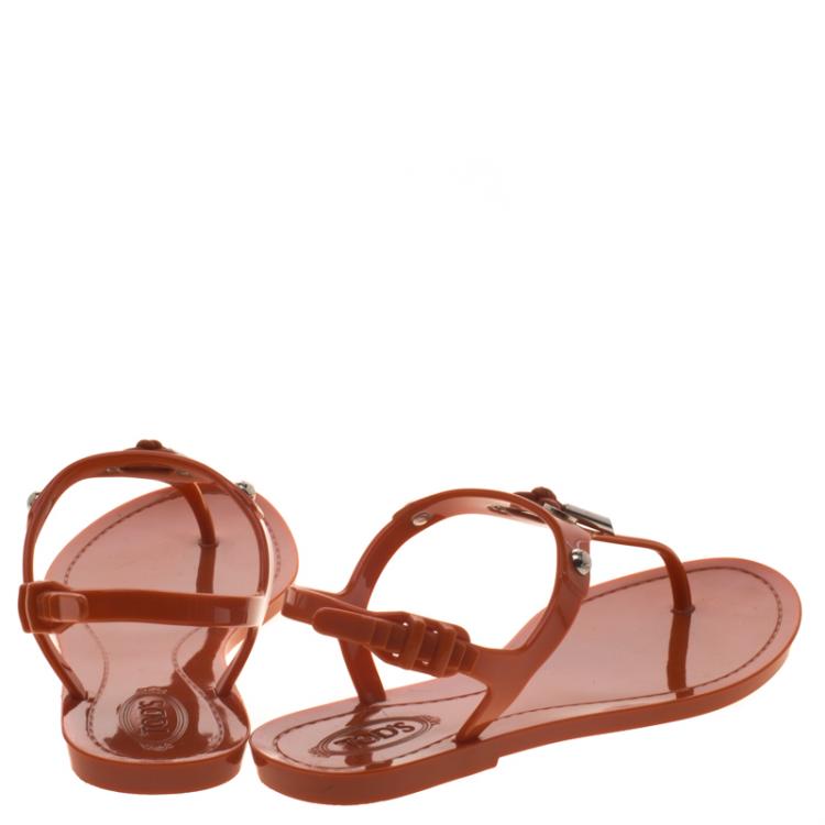 Pre Owned Tod's Orange Jelly Flat Thong Sandals Size 36