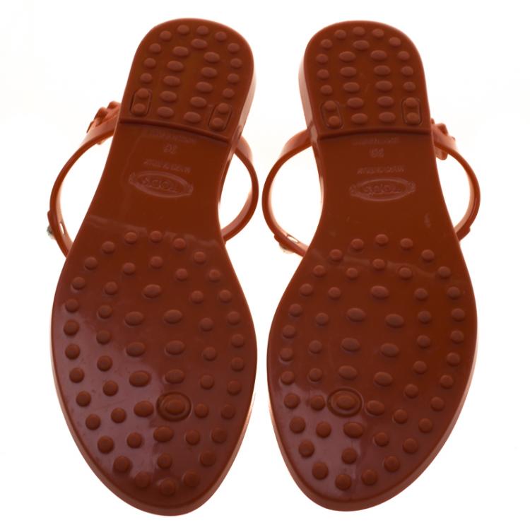 Pre Owned Tod's Orange Jelly Flat Thong Sandals Size 36