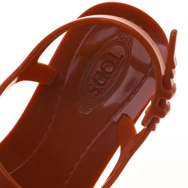 Pre Owned Tod's Orange Jelly Flat Thong Sandals Size 36