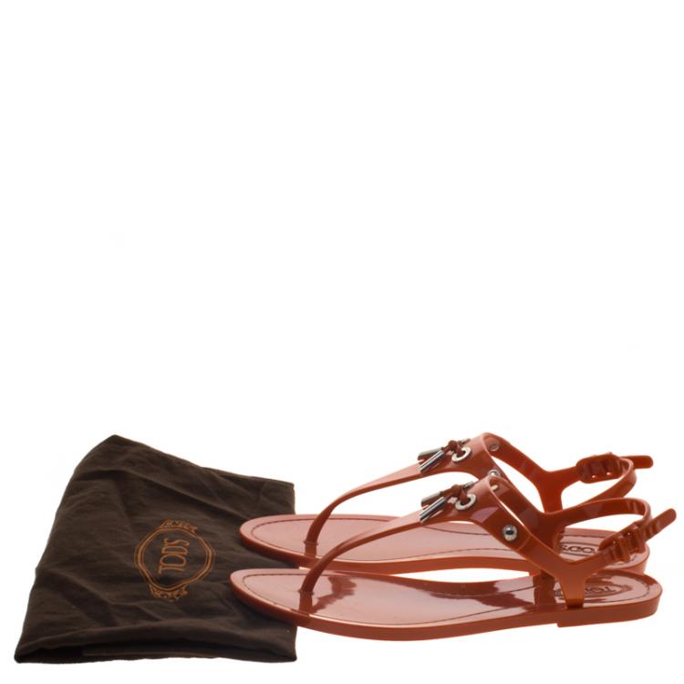 Pre Owned Tod's Orange Jelly Flat Thong Sandals Size 36