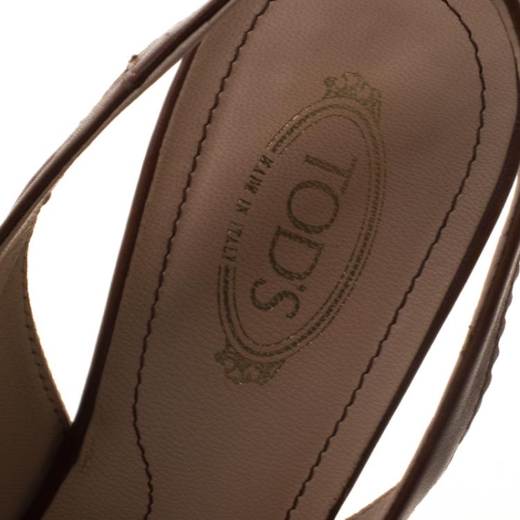 Pre Owned Tod's Two Tone Fabric And Leather Peep Toe Slingback Sandals Size 36.5