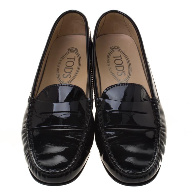 Pre Owned Tod's Black Patent Leather Penny Loafers Size 38