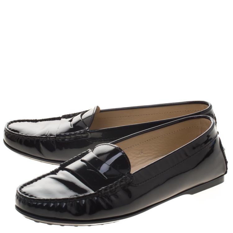 Pre Owned Tod's Black Patent Leather Penny Loafers Size 38