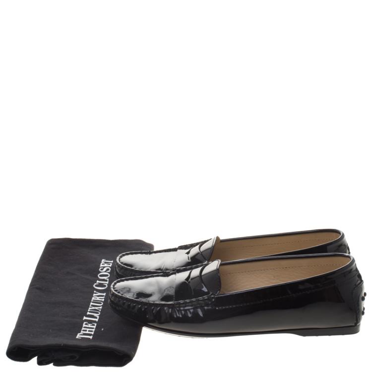 Pre Owned Tod's Black Patent Leather Penny Loafers Size 38