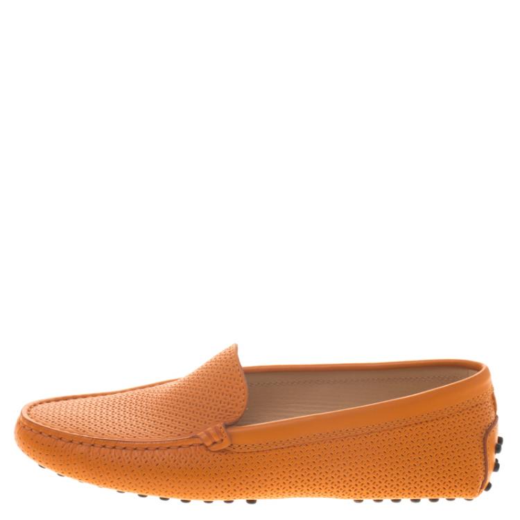 مملوكة مسبقًا Tod's Orange Perforated Leather Loafers Size 36.5