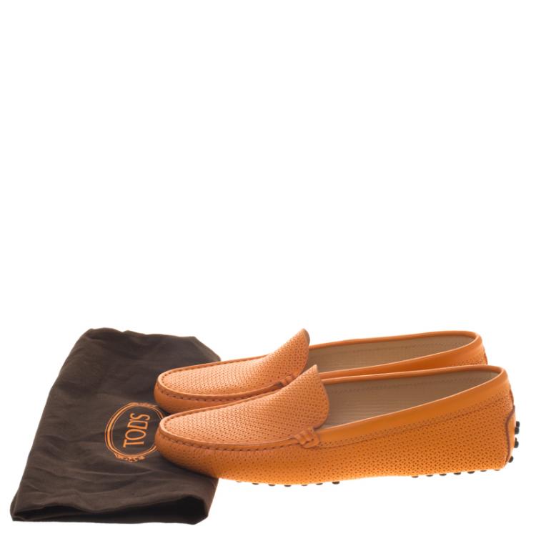 مملوكة مسبقًا Tod's Orange Perforated Leather Loafers Size 36.5