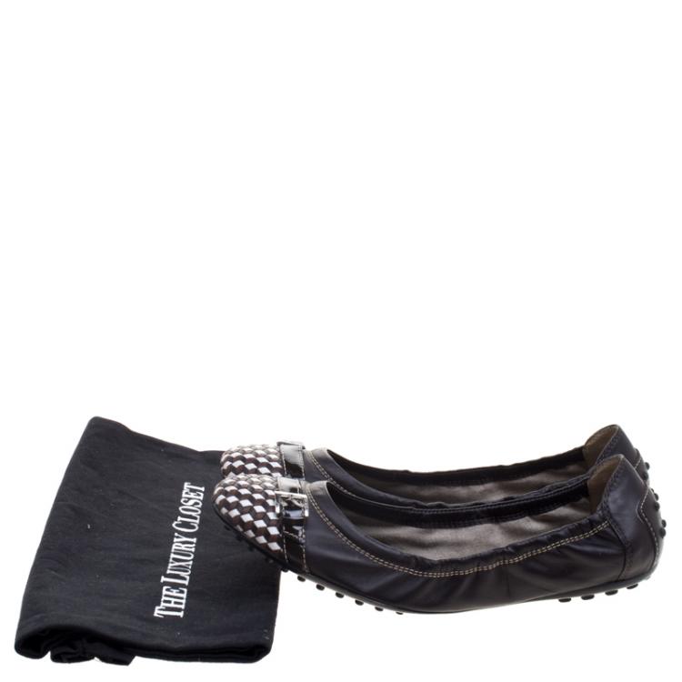 Pre Owned Tod's Two Tone Leather Buckle Detail Ballet Flats Size 38.5
