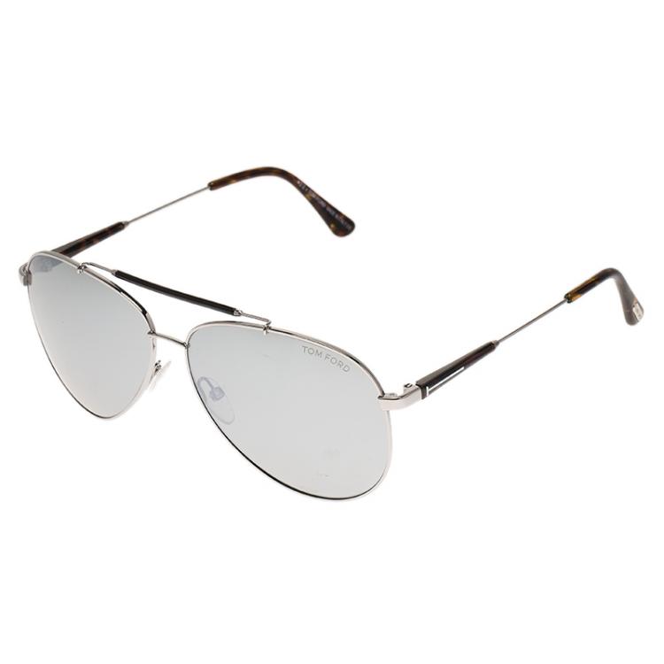 Pre Owned Tom Ford Silver and Tortoise Rick Aviator Sunglasses