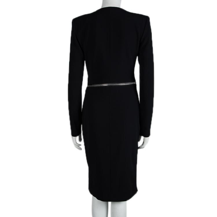 Pre Owned Tom Ford Black Zip Detail Long Sleeve Dress M