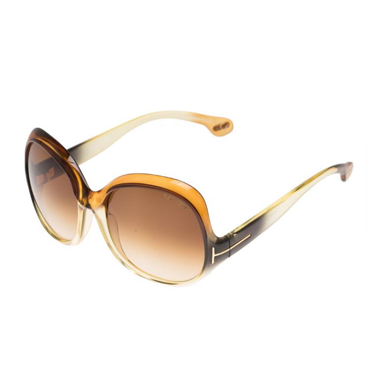 Pre Owned Tom Ford Brown Marcella TF80 Oversized Round Sunglasses